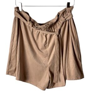 PRETTYLITTLETHING Suede Paperbag Belted Shorts 10 High Waist